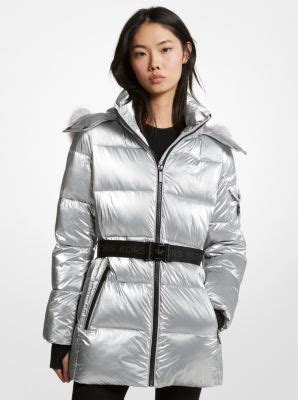 michael michael kors metallic nylon ciré belted puffer coat|Michael Kors packable down fill.